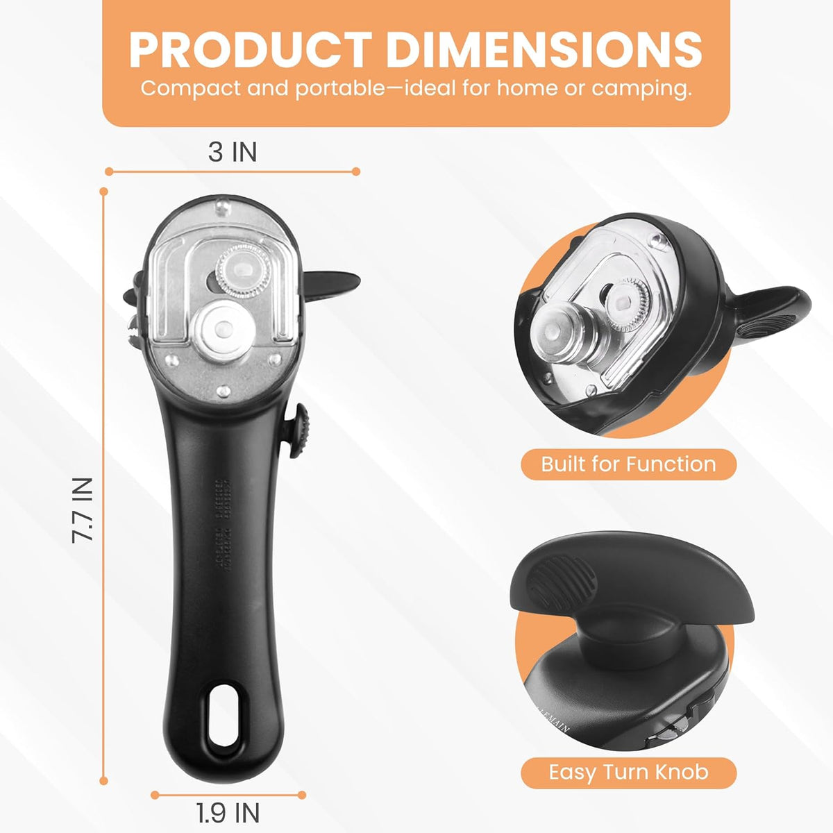 Bellemain Stainless Steel Can Opener – Manual Can Opener For seniors - Ergonomic Smooth edge Can Opener Hand Held Heavy Duty – Easy to use can opener safe cut