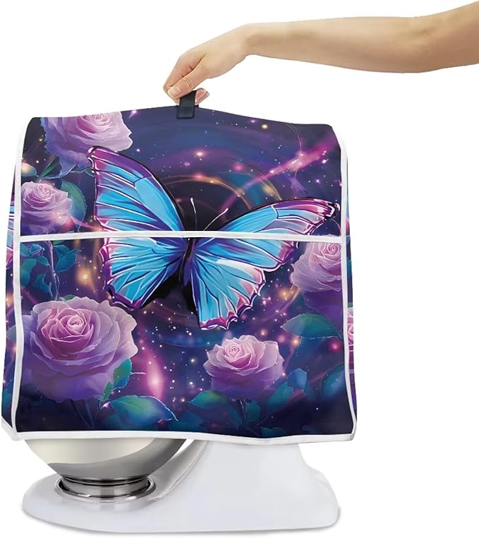 Purple Floral Hummingbird Kitchen Appliance Cover Compatible with 4.5-5 Qt Blenders Portable Stand Mixer Cover with Carrying Handle & Accessory Pockets for Countertops Decor