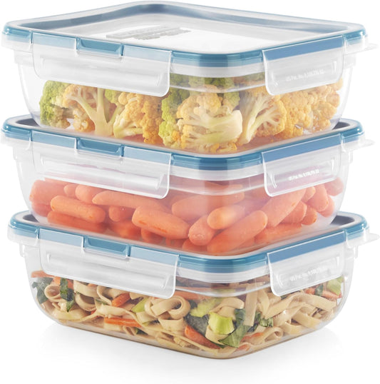 Snapware Total Solution 3-Pack (8.5-Cup) Plastic Food Storage Containers Set, Leakproof & Airtight Locking Lids Rectangular Tupperware, Non-Toxic BPA-Free Lids, Microwave Dishwasher Freezer Safe