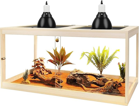 Prolee Reptile Terrarium Tank Up to 78 Gallon, Lizard Tank Bearded Dragon Tank with Metal Mesh Roof Door, Snake Tank with Lock Design (Oak, 60 Gallon Volume, 40 Inch Length)