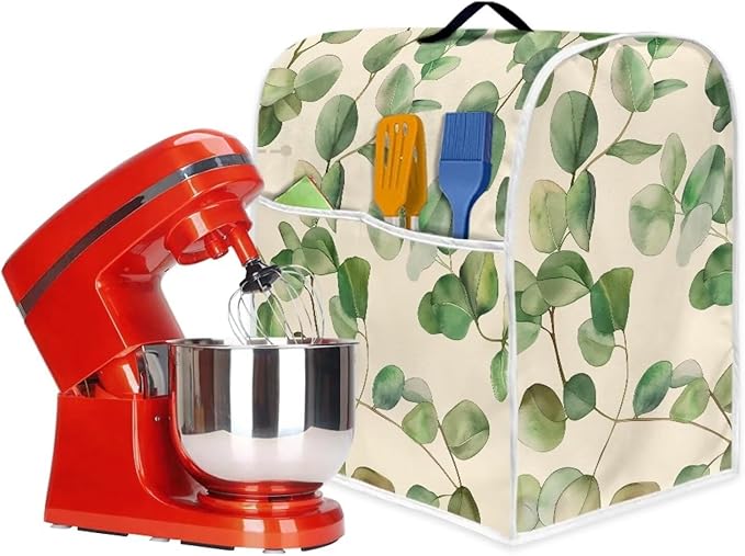 Leaf Print Mixer Dust Cover with Pockets & Handle | Compatible with 6-8 Quart Blenders & Mixers | Kitchen Appliance Protector & Decor