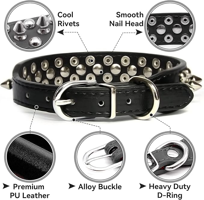 Spiked Dog Collar Soft Pu Leather Mushrooms Rivet Spike Studded Puppy Adjustable Pet Collars for Small Breeds (S, Hot Pink)