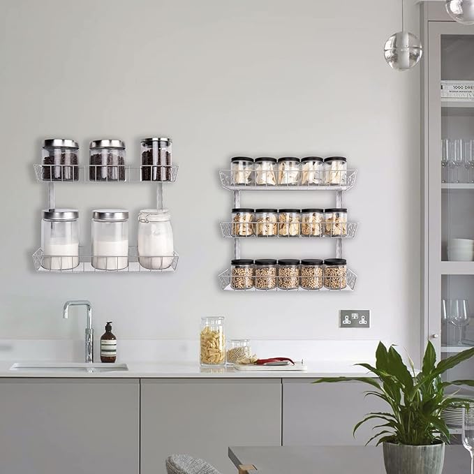 SWOMMOLY Adjustable Wall Mount Spice Rack, 6-Tier Dual-use (Multi-use) Organizer, Silver