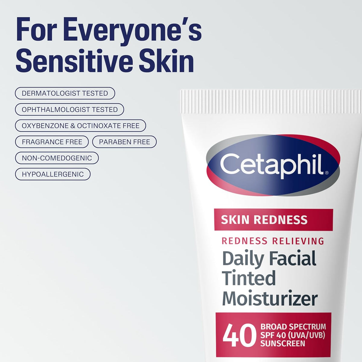 CETAPHIL Redness Relieving Daily Facial Moisturizer SPF 40, 1.7 fl oz, Broad spectrum Sunscreen, Neutral Tint, For Redness-Prone Skin