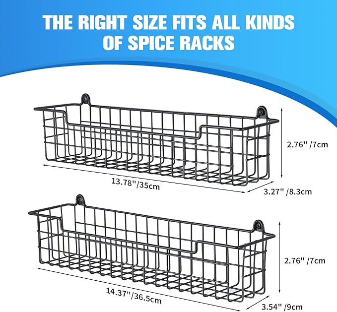 Spice Rack Organizer Wall Mount, Spice Organization Storage Shelf for Cabinet Door, 2 Packs Wall Spice Rack Saving Space for Kitchen, Black