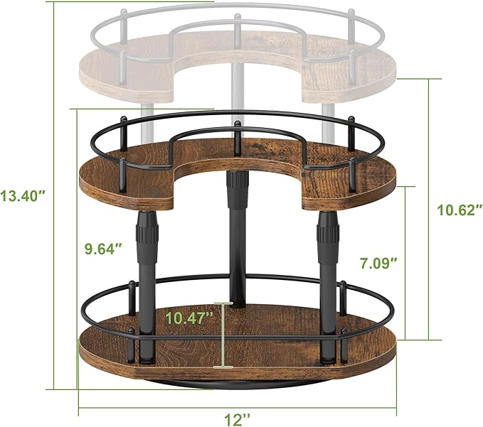 Across-Star Lazy-Susan-Spice-Rack -Organizer For Cabinet With Adjustable Height, 12 inch Rotating Seasoning Holder Spice Organization For Pantry, 2-Tier Kitchen Counter Shelf Countertop Organizer