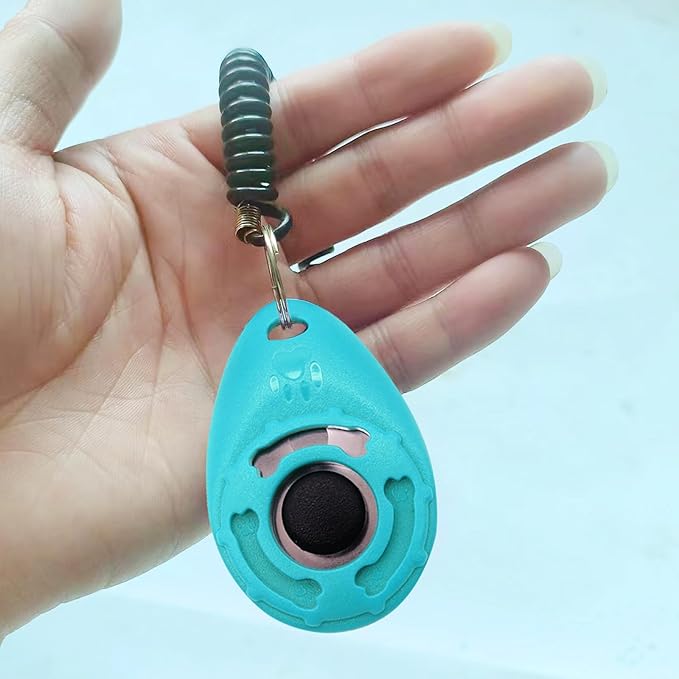 Dog Training Clicker with Wrist Strap Durable Lightweight Easy to Use,Pet Training Clicker for Cats Puppy Birds Horses,Perfect for Behavioral Training 3-Pack (Black,White and Water Lake Blue) (3)