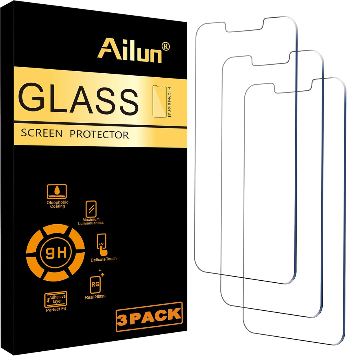 Ailun Screen Protector for iPhone 16e / iPhone 14 / iPhone 13 / iPhone 13 Pro [6.1 Inch] Display 3 Pack Tempered Glass, Case Friendly [Not for iPhone 16 6.1 Inch]