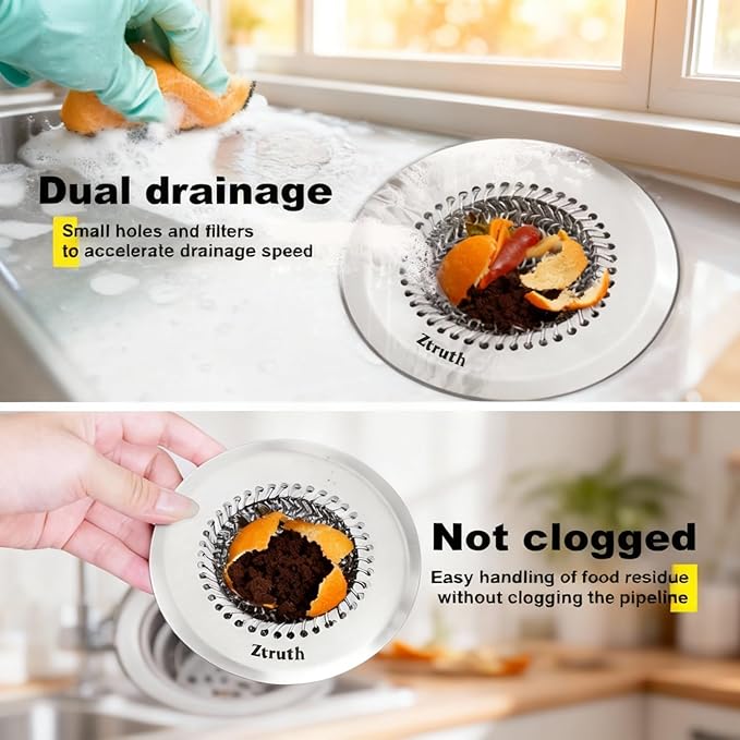2 Pack Kitchen Sink Drain Strainer, Reversible Anti-Clogging Kitchen Sink Strainer, Handmade 304 Stainless Steel Sink Strainer Basket, Fit Kitchen Sink & Garbage Disposal (Patented Product)