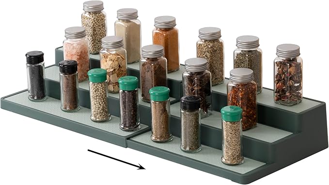 SIMPLEMADE 3-Tier Spice Rack Organizer - Versatile Storage Shelf for Kitchen, Bathroom, Bedroom & Office, Set of 1, Expandable Sage