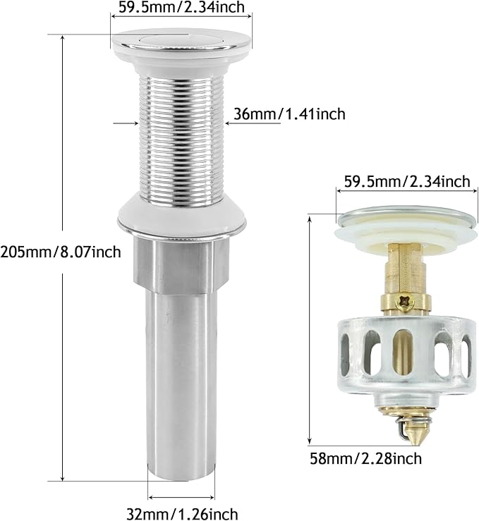 Bathroom Sink Drain,5 Pack Drain Stopper Without Overflow,Small Cap Pop Up Drain Assembly with Detachable Strainer Basket,Built-in Anti-Clogging, Stainless Steel Nut Brushed Nickel