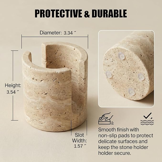 Luxury Natural Travertine Sponge Holder for Kitchen Sink - Minimalist Wabi-Sabi-Style Hand-Carved Stone Organizer for Toothbrushes, Candles, and Flowers -Unique Housewarming & Wedding Gift