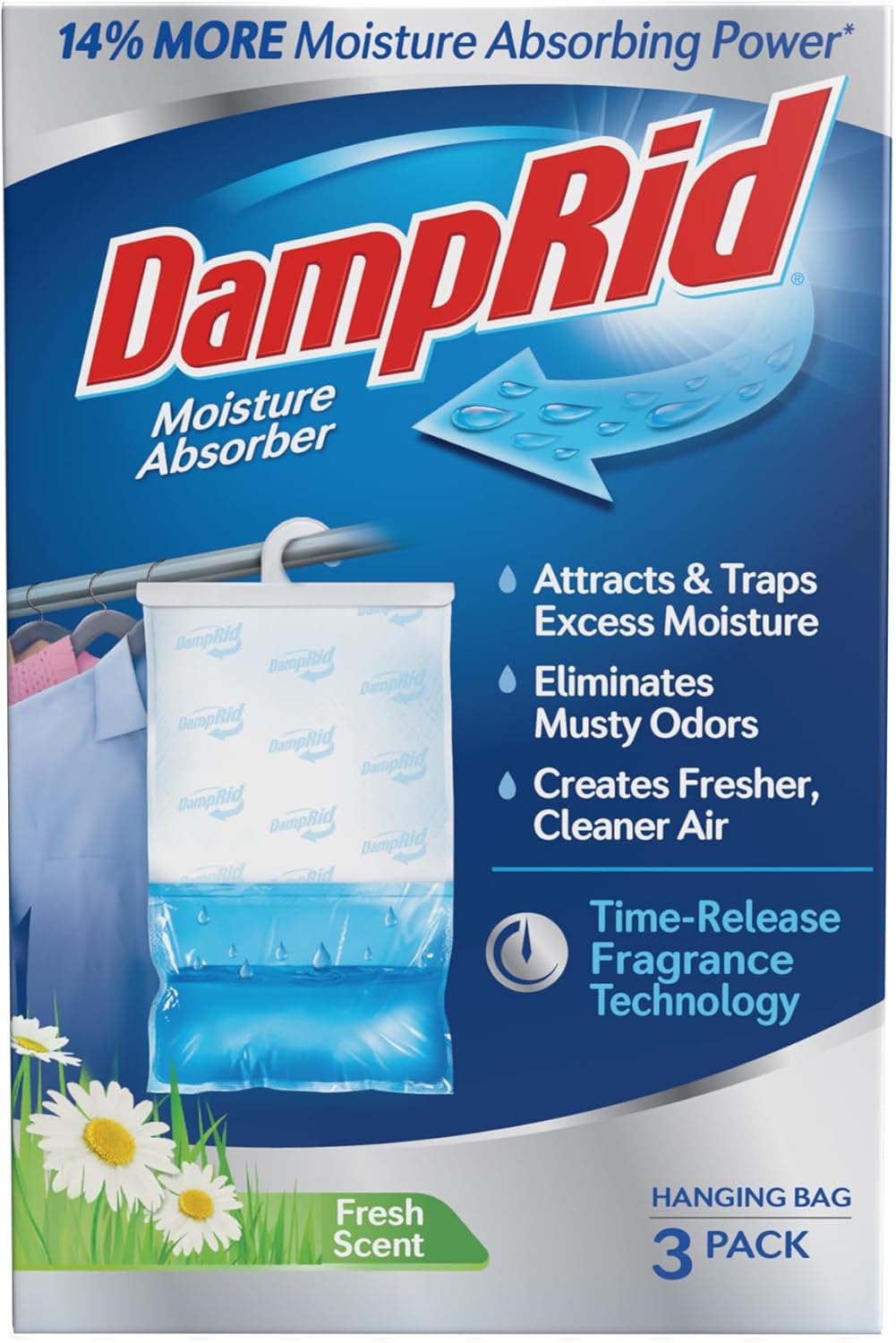 DampRid Fresh Scent Hanging Moisture Absorber, 1 Pound (Pack of 3) - Eliminates Musty Odors for Fresher, Cleaner Air, Ideal for Closet, 14% More Moisture Absorbing Power*- Blue