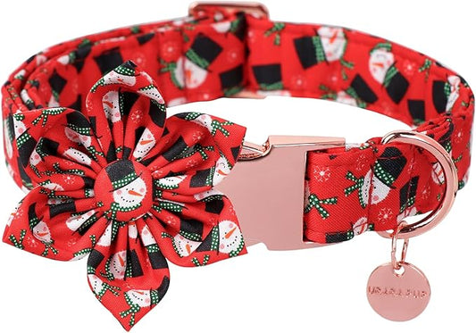 Christmas Dog Collar with Flower, Christmas Flower Collar for Puppy Girl Boy Dog or Cat, Comfortable Dog Collar Flower with Durable Metal Buckle, Cute Pet Collar, XS