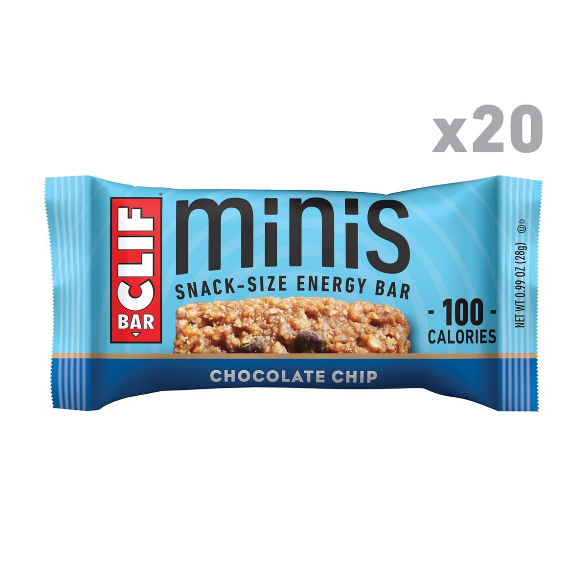 CLIF BAR Minis - Chocolate Chip - Made with Organic Oats - 4g Protein - Non-GMO - Plant Based - Snack-Size Energy Bars - 0.99 oz. (20 Pack)