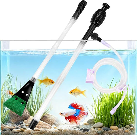 Fish Tank Cleaner Gravel Vacuum for Aquarium Water Changer Aquarium Siphon with Double Sided Sponge Brush Algae Scraper Fish Tank Cleaning Kit for Cleaning Gravel & Sand (Black)