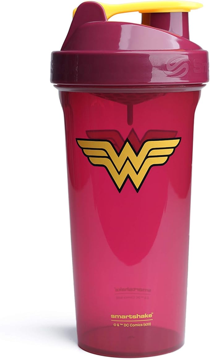 Smartshake Lite Justice League Protein Shaker Bottle 800ml – DC Comics Water Bottle, Leakproof BPA Free Gym Shaker Bottle for Protein Shakes And Protein Powder - Wonder Women Logo