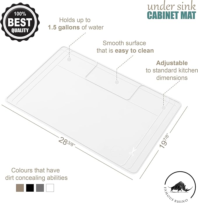 Original Under Sink Mat - Adjustable Silicone, Waterproof Vanity Mat - 28" x 19" or Smaller