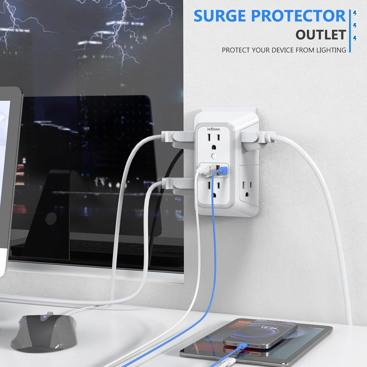 Outlet Extender Surge Protector - 6 Outlet Splitter with 4 USB Ports (2 USB C), Multiple Plug Expander Wall Charger, 3 Sided Multi Plug Wall Adapter Power Strip for Home Office Kitchen Travel