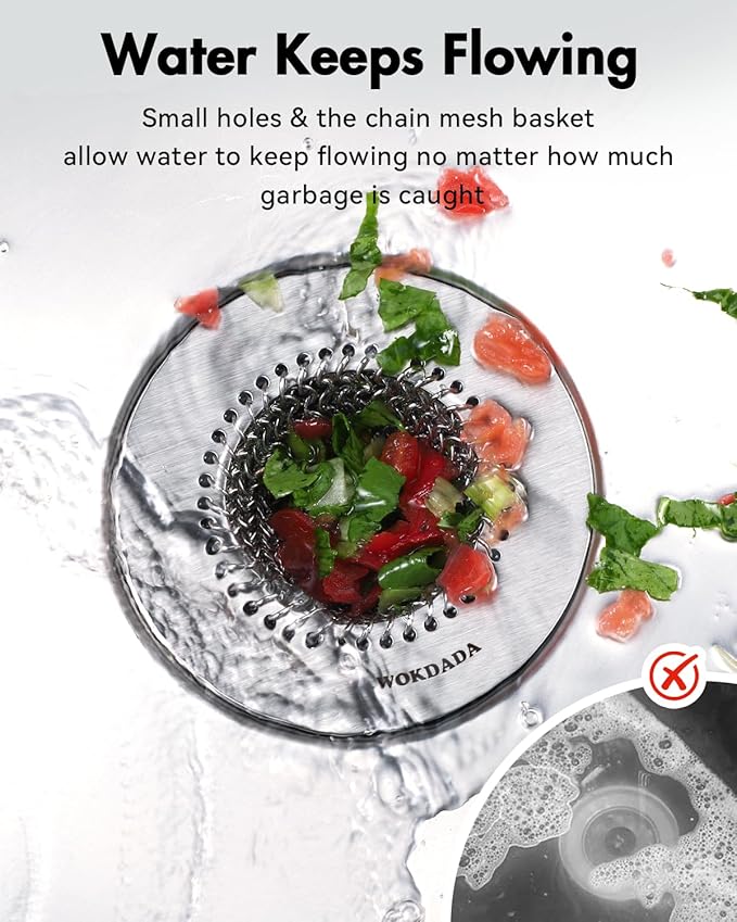 Wokdada 2 PCS Kitchen Sink Drain Strainer, Flippable Mesh Sink Strainer, 304 Stainless Steel Sink Screen, Easy Clean Large Basket Strainer, Anti-Clog Garbage Disposal Cover Fit for Standard Sink Drain