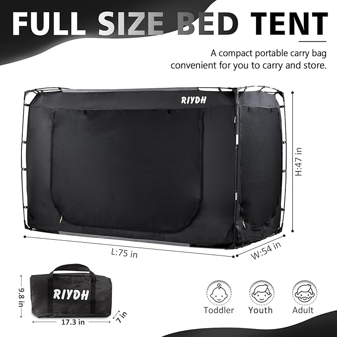 Bed Tent Bed Canopy Full Size Tents for Adult and Kids- Original Design Portable Dream Tent Indoor Sleeping 80% Blackout with 3 Doors Breathable Big Space Tents