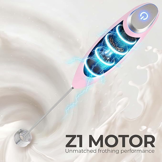 Zulay Kitchen Powerful Milk Frother Wand With Duracell Batteries - Ultra Fast Handheld Drink Mixer - Electric Whisk Foam Maker for Coffee, Lattes, Cappuccino & Matcha - Triple Whisk - Mint Candy