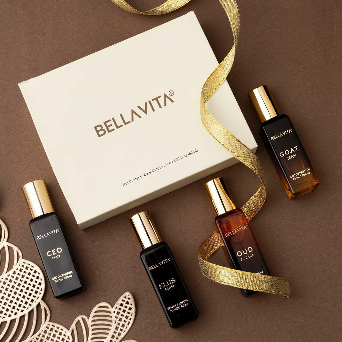 BellaVita Luxury Perfume Gift Set for Men (4 x 20ml) – Perfect Father’s Day Gifts for Dad & Husband | Includes KLUB, OUD, CEO & GOAT | Premium Masculine Woody, Citrusy & Aromatic Fragrances