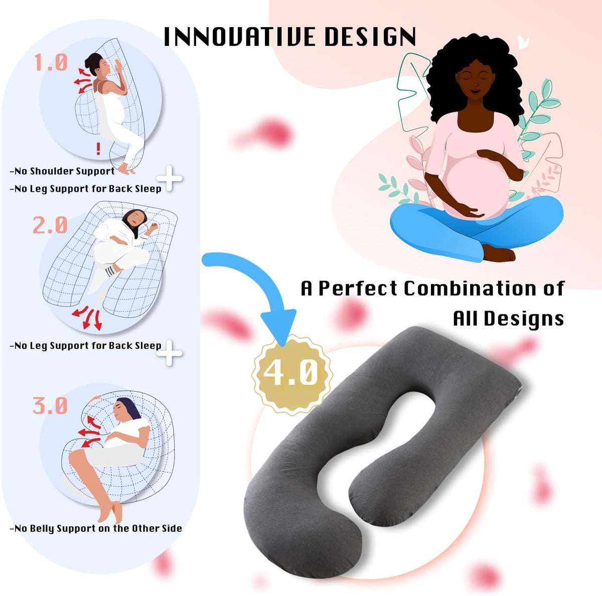 ALLOPERA Pregnancy Pillow, Full Body 57 Inch Maternity Pillow with Removable Washable Cover - Sleep Support for Legs, Back, Neck, Shoulder, HIPS, Belly for Pregnent Women, Black Grey Velvet Cover