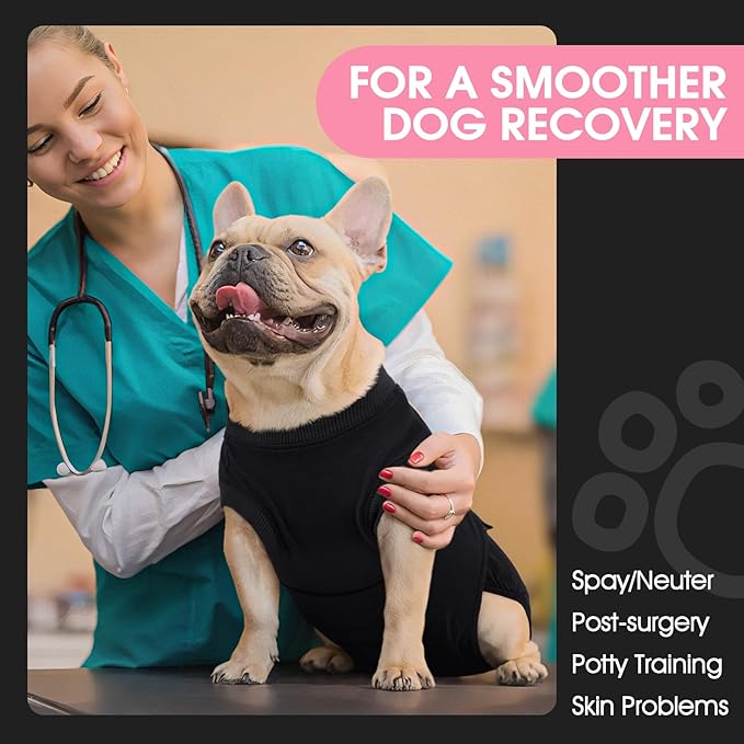 FUAMEY Dog Recovery Suit Male,Dogs Surgery Neuter Suits Puppy Spay Shirts for Female Protect Dog's Skin Anti Licking Abdominal Wounds Doggie Onesie Pet Bodysuit Alternative to Cone Black XL