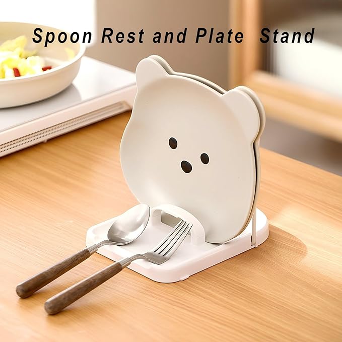 Foldable Pot Lid Holder & Spoon Rest - ABS with Stainless Steel, Non-Slip Silicone Base, Holds Lids & Utensils, Dishwasher Safe, Space-Saving Kitchen Organizer for Countertop