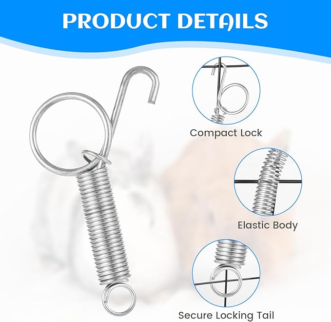 40 PCS Spring Latch for Cages, Spring Door Latch for Rabbit, Wire Cage Clips Cat Small Hook, Rabbit Wire Clips, Dog Crate Lock, Pet Dog Cat Birds Parrot Squirrel Hook