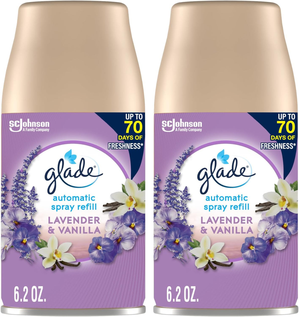 Glade Automatic Spray Refill, Air Freshener for Home and Bathroom, Lavender & Vanilla, 6.2 Oz, 2 Count