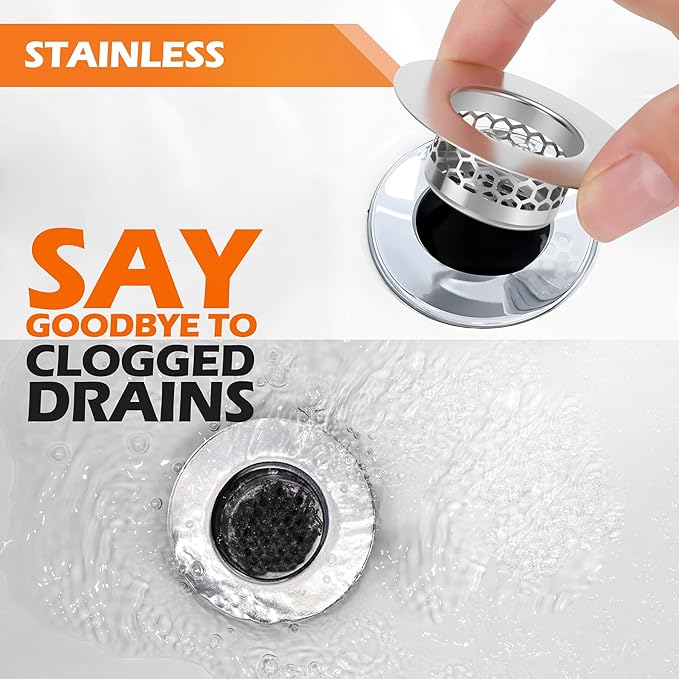 Bathroom Sink Strainer, Bathtub Lavatory Sink Drain Strainer Hair Catcher for Laundry, Mop Pool, Utility, Slop, RV Sink, Stainless Steel Drain Filter。Fit Hole Size from 1.25" ，3 Pack (1.1”)