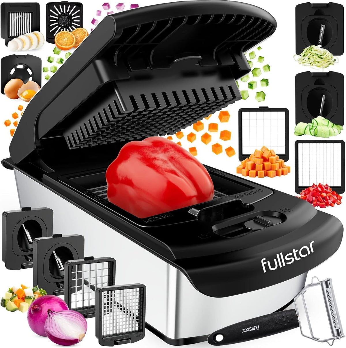 Fullstar The Original Pro Chopper - Vegetable Chopper and Spiralizer, Food Chopper with Container, Fruit Slicer, Kitchen Gadgets & Gifts, Home Essentials (4 in 1, White)