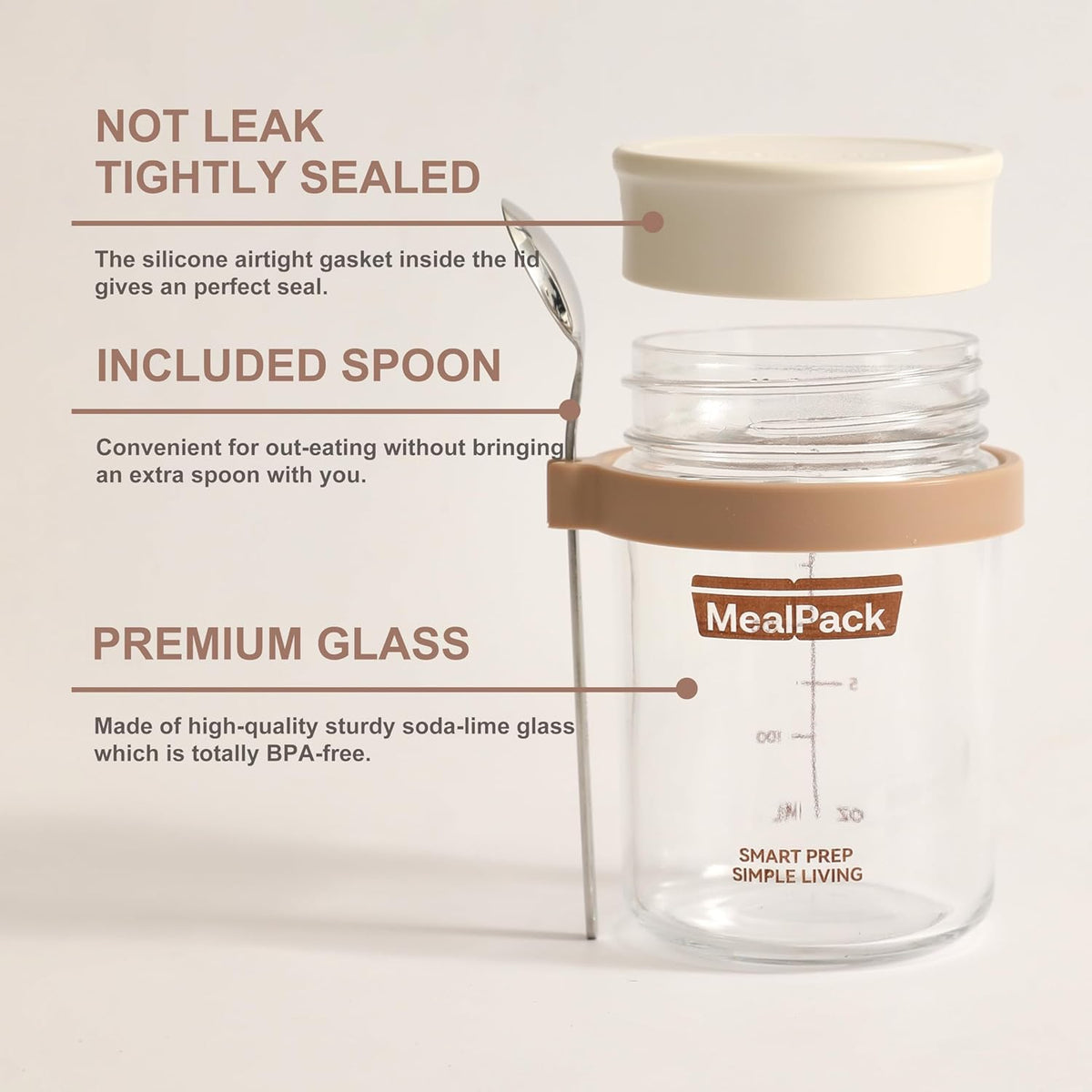 Overnight Oats Containers with Lids and Spoons (4 Pack) – 12oz Glass Jars for Yogurt Meal Prep, Chia Pudding & Snacks – Leakproof Airtight Mason Jar Set – Portable Food Storage with Cleaning Brush