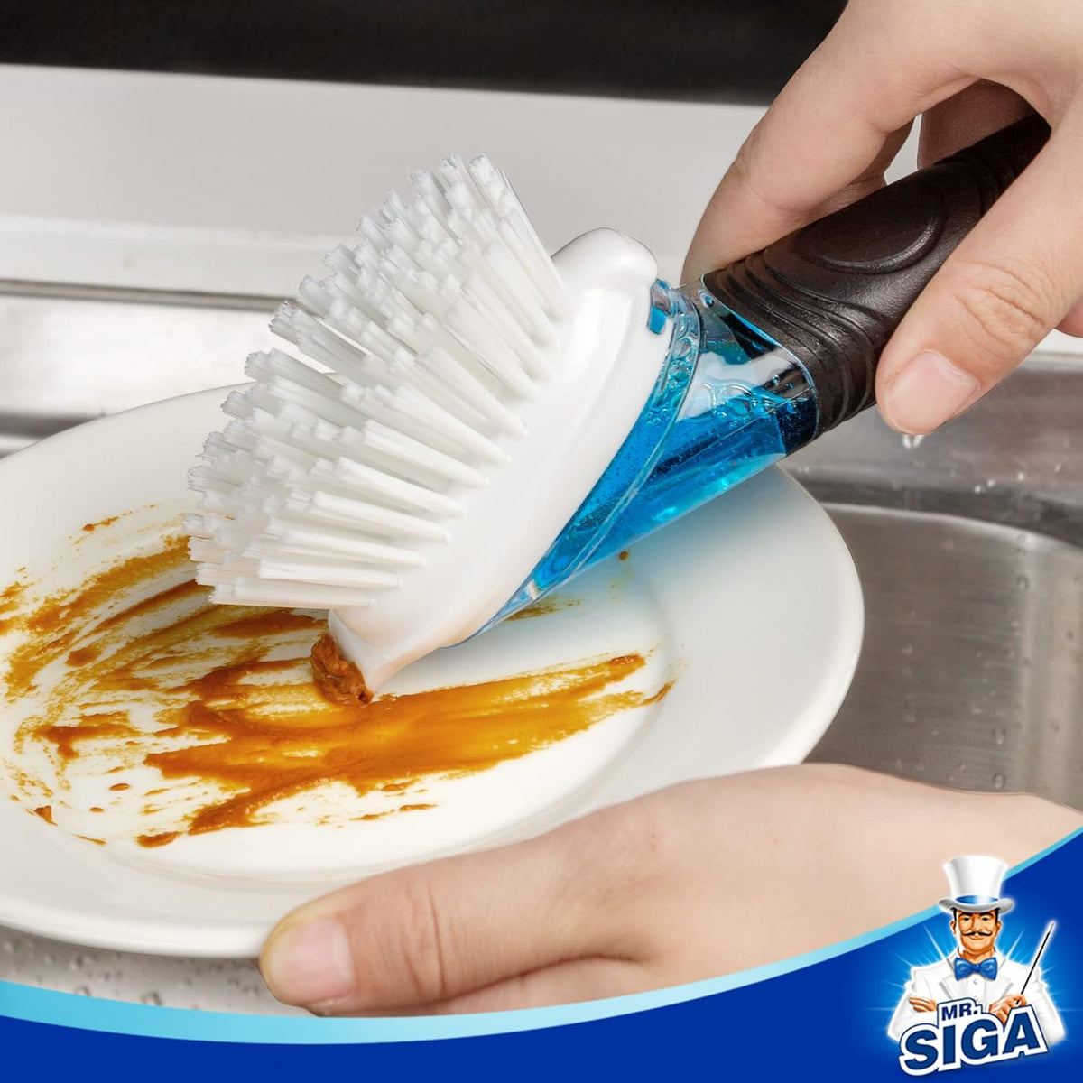 Soap Dispensing Dish Brush, Kitchen Brush for Pot Pan Sink Cleaning, Black