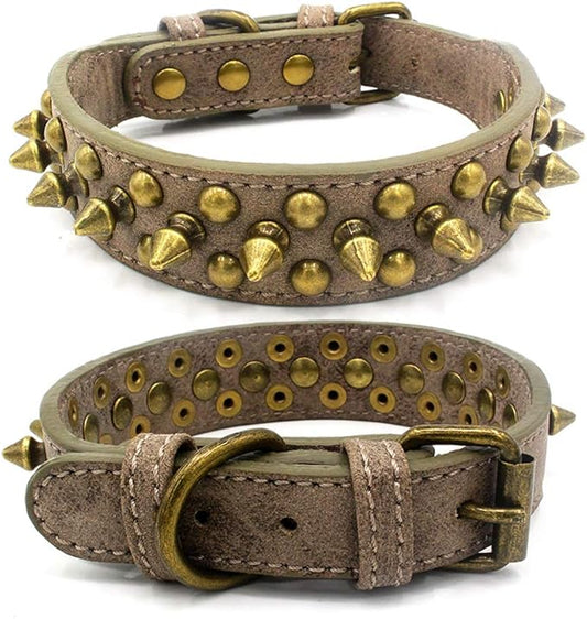 Spiked Dog Collar Soft Pu Leather Mushrooms Rivet Spike Studded Puppy Adjustable Pet Collars for Small Breeds (L, Grey1)