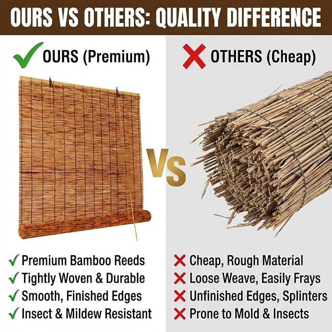 Bamboo Roman Shades for Windows 27 inch 30 inch 34 inch 46 inch Cordless Bamboo