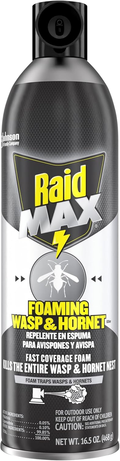 Raid Max Foaming Wasp & Hornet Killer, Fast Coverage Foam, Bug Killer Kills The Entire Nest, 16.5 oz