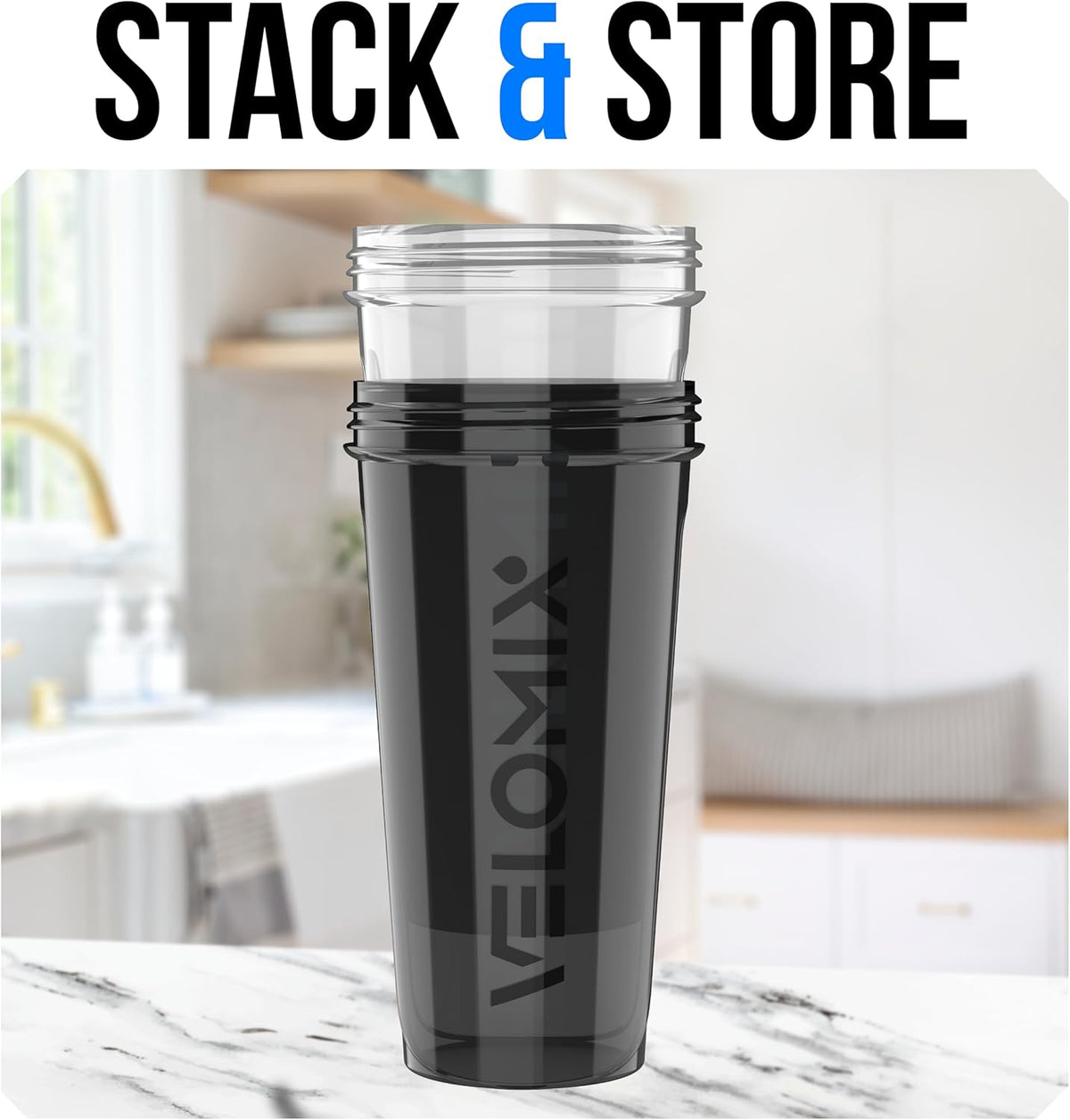 VELOMIX -2 Pack- 28 oz Protein Shaker Bottles for Protein Mixes - 2x Wire Whisk | Leak Proof Shaker Cups for Protein Shakes | Protein Shaker Bottle Pack (Black/Transparent)
