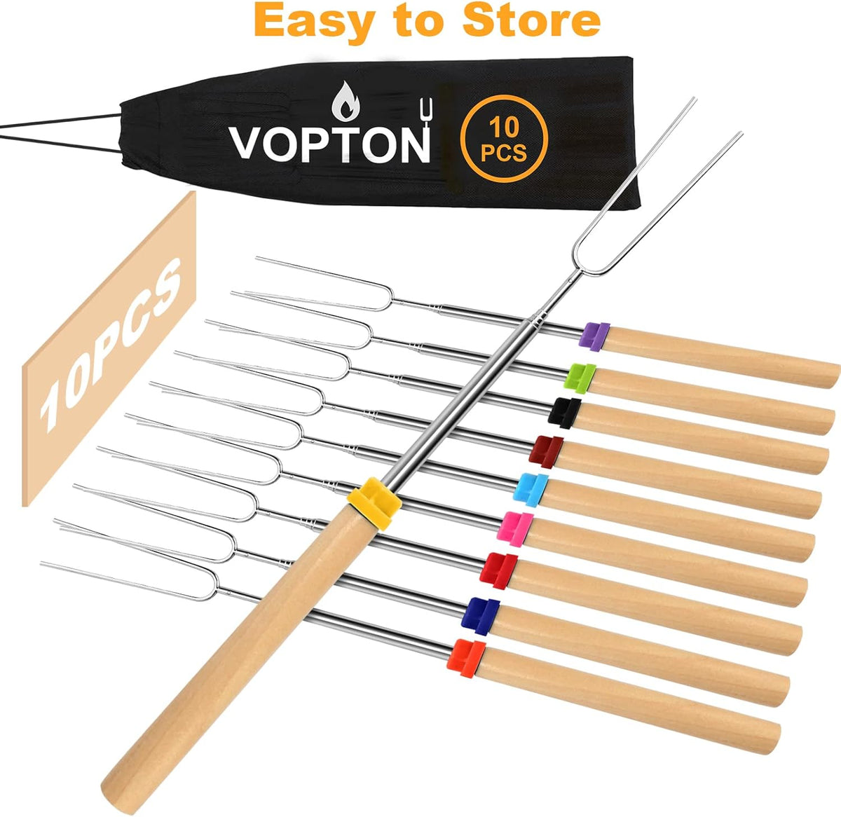 10 Pcs Marshmallow Roasting Sticks for Fire Pit Long 32Inch, Smores Sticks Skewers, Smores Kit for Fire Pit, Premium Telescoping Hot Dog Roasting Sticks for Campfire Accessories Outside Camping VOPTON
