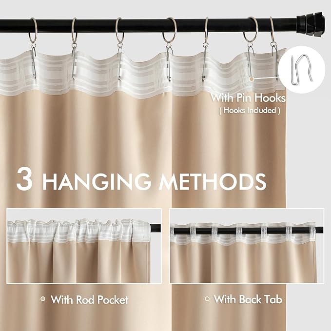 MIULEE Back Tab Beige Curtains 108 Inch Long 2 Panels Set