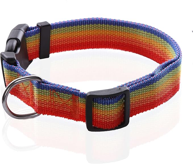 Adjustable Nylon Dog Collar, pet Collar 1 Inch 3/4 Inch 5/8 Inch Wide, for Large Medium Small Dogs (M(3/4" x 14-21"), Rainbow)