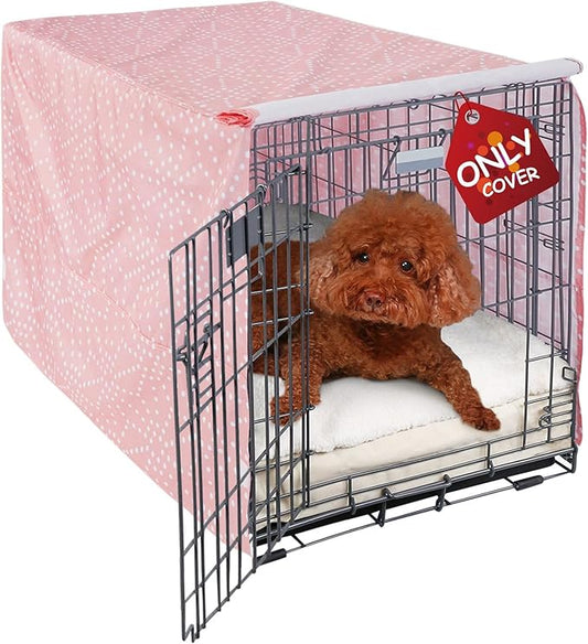Explore Land Pattern Dog Crate Cover for 30 Inches Wire Cage, Heavy-Duty Polyester 1 2 3 Doors Standard Metal Pet Kennel Enclosure (Princess Pink)