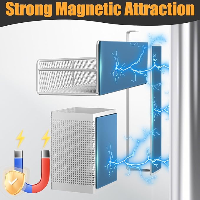 Magnetic Spice Rack for Refrigerator, 6 Pack Metal Magnetic Shelf White, Moveable Spice Organizer, Strong Magnetic Storage Fridge Organizer with Paper Towel Holder, Utensils Holder