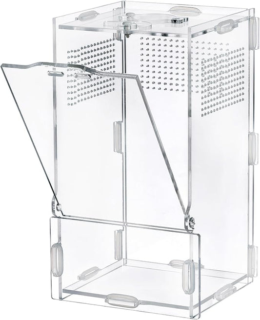 VERTUPET 4"x4"x8" Acrylic Jumping Spider Enclosure, Clear Arboreal Reptile Habitat Tank with Secure Locking Latch for Frogs, Crickets, and Snails