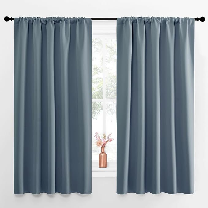 NICETOWN Blackout Curtains for Living Curtains, Smoky Blue, 52 by 63 Inch