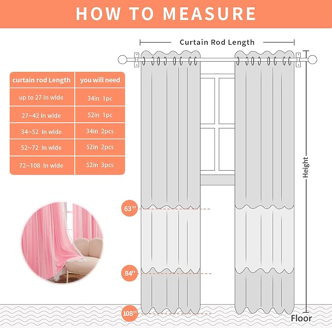 XiDi Curtains for Bedroom Decor Pink34/96/1 US