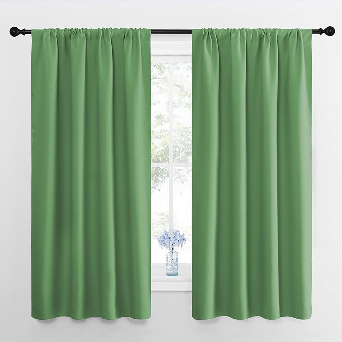 NICETOWN Kitchen Curtains, Short Blackout Drapes, Froest Green, Thermal