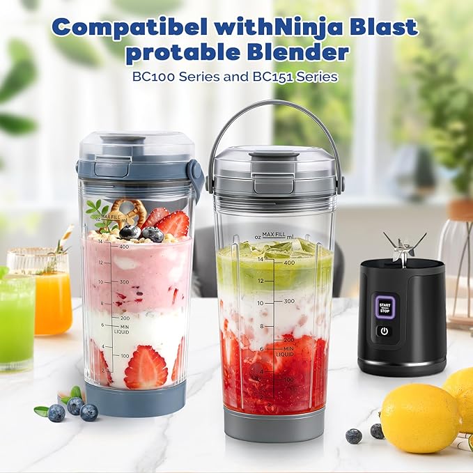 18 oz Blending Vessel Accessories Compatible with Ninja Blast Portable Blender, Blender Cup with Sip & Seal Lid, Replacement for Ninja Blast BC151BK BC151NV BC151CR BC151ND BC151EM (Blue)